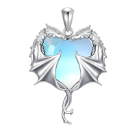 wholesale 925 Sterling Silver Heart-Shaped Austrian Crystal Double Dragon Pendant Necklace for Women and Girls-Heart Dragon-Moonstone Without Chain