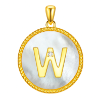 wholesale Gold 925 Sterling Silver Mother of Pearl Initial W Pendant Necklace for Women-Letter W Without Chain