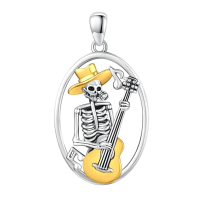 wholesale 925 Sterling Silver Skeleton Guitar Player Pendant Necklace-B-Skull Without Chain