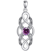 wholesale 925 Sterling Silver Celtic Knot Birthstone Pendant Necklace-February Without Chain