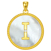 wholesale Gold 925 Sterling Silver Mother of Pearl Initial I Pendant Necklace for Women-Letter I Without Chain