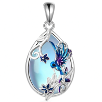wholesale 925 Sterling Silver Blue Moonstone Butterfly Pendant Necklace for Women-Hummingbird necklace Without Chain