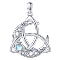 wholesale 925 Sterling Silver Moonstone Celtic Knot Triangle Pendant Necklace-Moonstone Without Chain
