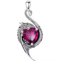 wholesale 925 Sterling Silver Birthstone Dragon Heart Pendant Necklace-July Without Chain