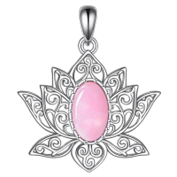 wholesale 925 Sterling Silver Rose Quartz Lotus Flower Pendant Necklace for Women Men, 24x27.6mm, 18+2 Chain, Gift Box-Rose Quartz Lotus Necklace Without Chain
