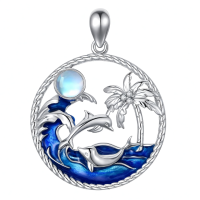 wholesale 925 Sterling Silver Dolphin Palm Tree Moonstone Pendant Necklace for Women Gifts-Dolphin-1 Without Chain