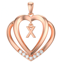 wholesale 925 Sterling Silver Moissanite Heart Initial Pendant Necklace for Her-Rose Gold - X Initial Without Chain