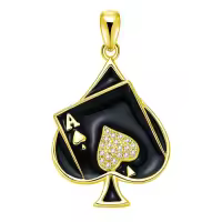 wholesale 925 Sterling Silver Black Enamel Ace of Spades Heart Pendant Necklace for Women-Gold Ace Without Chain