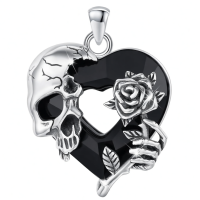 wholesale 925 Sterling Silver Skull And Rose Heart Pendant Necklace-C-Skull Hand Without Chain