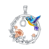 wholesale 925 Sterling Silver Hummingbird and Flower Pendant Necklaces for Women Girls Gifts-O Without Chain