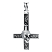 wholesale 925 Sterling Silver Mens Gothic Cross Necklace w/ 3D Blackened Nail & Skull Pendant-Skull Cross Without Chain
