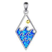 wholesale 925 Sterling Silver Blue Opal Wave Pendant Necklace with Gold Accents-Wave Without Chain