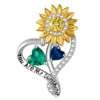 wholesale S925 Sterling Silver Sunflower Pendant Necklace with 1CT Emerald & Sapphire, 18 Chain, Birthstone Gift for Women-05-09-May-Sept Without Chain