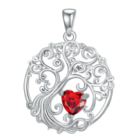 wholesale 925 Sterling Silver Heart Moonstone Tree Of Life Pendant Necklace-01-Jan-Garnet Without Chain