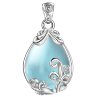 wholesale 925 Sterling Silver Moss Agate Teardrop Pendant Necklace for Women-Aquamarine Without Chain