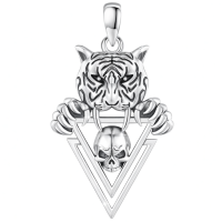 wholesale 925 Sterling Silver Tiger Skull Triangle Pendant Necklace-Tiger Without Chain