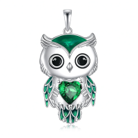 wholesale 925 Sterling Silver Birthstone Owl Pendant Necklace Jewelry Gift for Women-05-May Without Chain