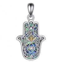 wholesale 925 Sterling Silver Hamsa Hand with Daisy and Evil Eye Star of David Chai Pendant Lucky Charm Necklace for Women & Men-E-Triple Moon Without Chain