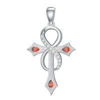 wholesale 925 Sterling Silver Ankh Cross with Garnets & CZs Pendant Necklace-2-Infinity Without Chain
