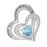 wholesale 925 Sterling Silver CZ Heart Birthstone Necklace for Women Anniversary Gift-3-March Without Chain