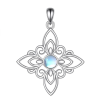 wholesale 925 Sterling Silver Moonstone Cross Celtic Knot Pendant Necklace for Women Witchcraft Jewelry-Witches Knot K Without Chain