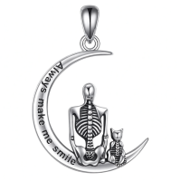 wholesale 925 Sterling Silver Moon Necklace Wholesale With Skeleton And Cat-Friendship Without Chain