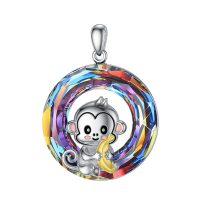 wholesale 925 Sterling Silver Monkey Pendant Necklace Wholesale With Rainbow Crystal-Rainbow Crystal Without Chain