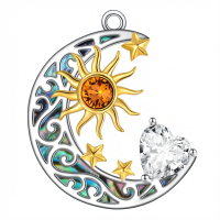 wholesale 925 Sterling Silver Crescent Moon Pendant Necklace Wholesale With Heart And Sun Design-Sun Moon Star-Apr. Without Chain