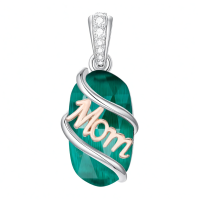 wholesale 925 Sterling Silver Mom Pendant Necklace Wholesale With Zircon Accent And Engraved Mom Script-Mom-Emerald Without Chain