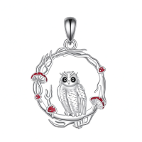 wholesale 925 Sterling Silver Owl Pendant with Mushrooms and Branches Necklace for Women-Animal necklace-Owl Without Chain