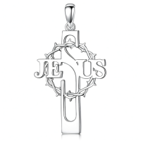 wholesale 925 Sterling Silver Jesus Cross Pendant Necklace Wholesale With Crown Of Thorns Design-Crown of Thorns-Jesus Without Chain