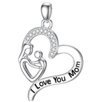 wholesale 925 Sterling Silver Mother Child Heart Necklace I Love You Mom Pendant-Style A Without Chain