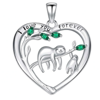 wholesale 925 Sterling Silver Sloth Mother Daughter Heart Pendant Necklaces for Women Girls -sloth Without Chain