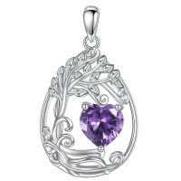 wholesale 925 Sterling Silver Heart Pendant Necklace Wholesale Gold Plated-02-Feb-Amethyst Without Chain