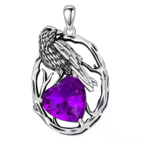 wholesale 925 Sterling Silver Birthstone Raven Necklace for Women-February Without Chain