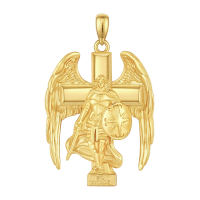 wholesale 925 Sterling Silver Gold Plated Saint Michael Archangel Winged Cross Pendant Necklace-Gold Without Chain