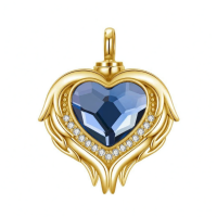 wholesale 925 Sterling Silver Red Crystal Angel Wings Heart Keepsake Pendant Necklace with Funnel and Fill Tool-Silver Gold-plated Without Chain