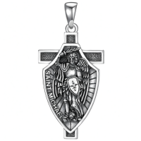 wholesale 925 Sterling Silver Saint Michael Angel Cross Pendant Necklace Wholesale For Men Women With Shield Protection Symbol-St Michael Without Chain