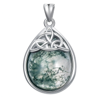 wholesale 925 Sterling Silver Green Moss Agate Triquetra Celtic Knot Pendant Necklace for Women-Moss Agate Without Chain