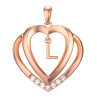 wholesale 925 Sterling Silver Moissanite Heart Initial Pendant Necklace for Her-Rose Gold - L Initial Without Chain