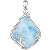 wholesale 925 Sterling Silver Black Enamel Teardrop Necklace Wholesale With Vine Detailing-Larimar Without Chain