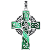 wholesale 925 Sterling Silver Celtic Cross Necklace With Green Inlay And Chain-Black-13 Without Chain