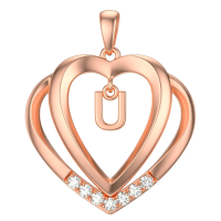 wholesale 925 Sterling Silver Moissanite Heart Initial Pendant Necklace for Her-Rose Gold - U Initial Without Chain