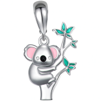 wholesale 925 Sterling Silver Koala Pendant with Green Leaves Chain Necklace for Women and Girls-Koala Without Chain