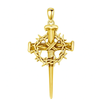 wholesale 925 Sterling Silver Crown of Thorns and Nails Cross Necklace Religious Gifts for Men Women-2-Gold Without Chain