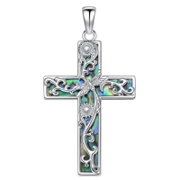 wholesale 925 Sterling Silver Cross Pendant With Abalone Shell And Gold Accents-Dragonfly Without Chain
