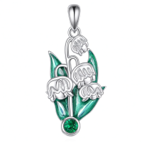 wholesale 925 Sterling Silver Lily Of The Valley Green Enamel Pendant Necklace-Lily of the Valley Without Chain
