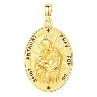 wholesale 925 Sterling Silver Saint Anthony Oval Religious Medal Pendant Necklace-18a-St Anthony-Gold-18a-St Anthony-Gold Without Chain