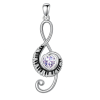wholesale 925 Sterling Silver Music Note Heart Pendant Necklace-06-June Without Chain