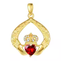 wholesale 925 Sterling Silver Claddagh Birthstone Pendant Necklaces for Women-01 Jan - Garnet Without Chain